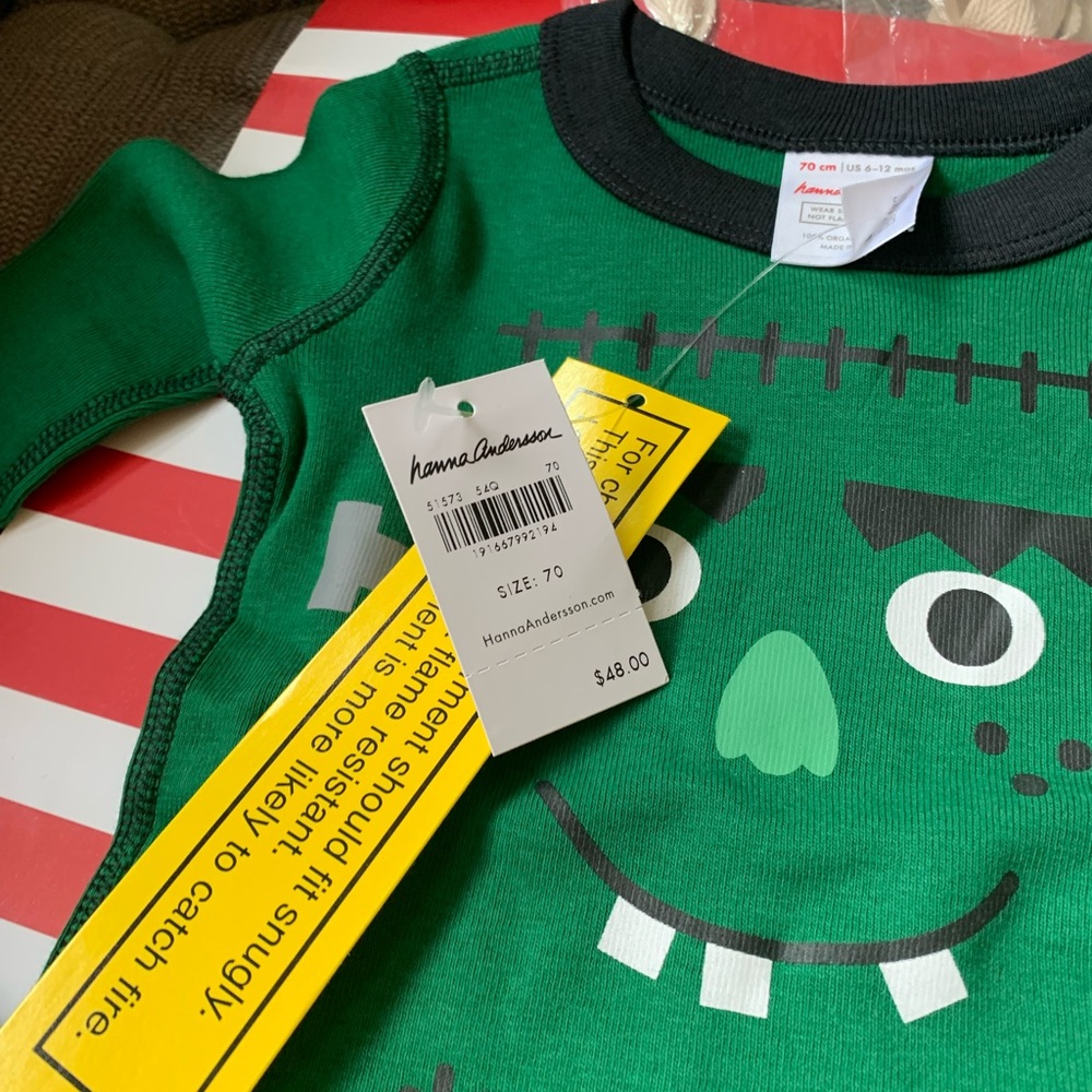 NWT HALLOWEEN  HANNA ANDERSON KIDS “ GREEN MONSTER” LONG JOHN PJ SIZE 6-…